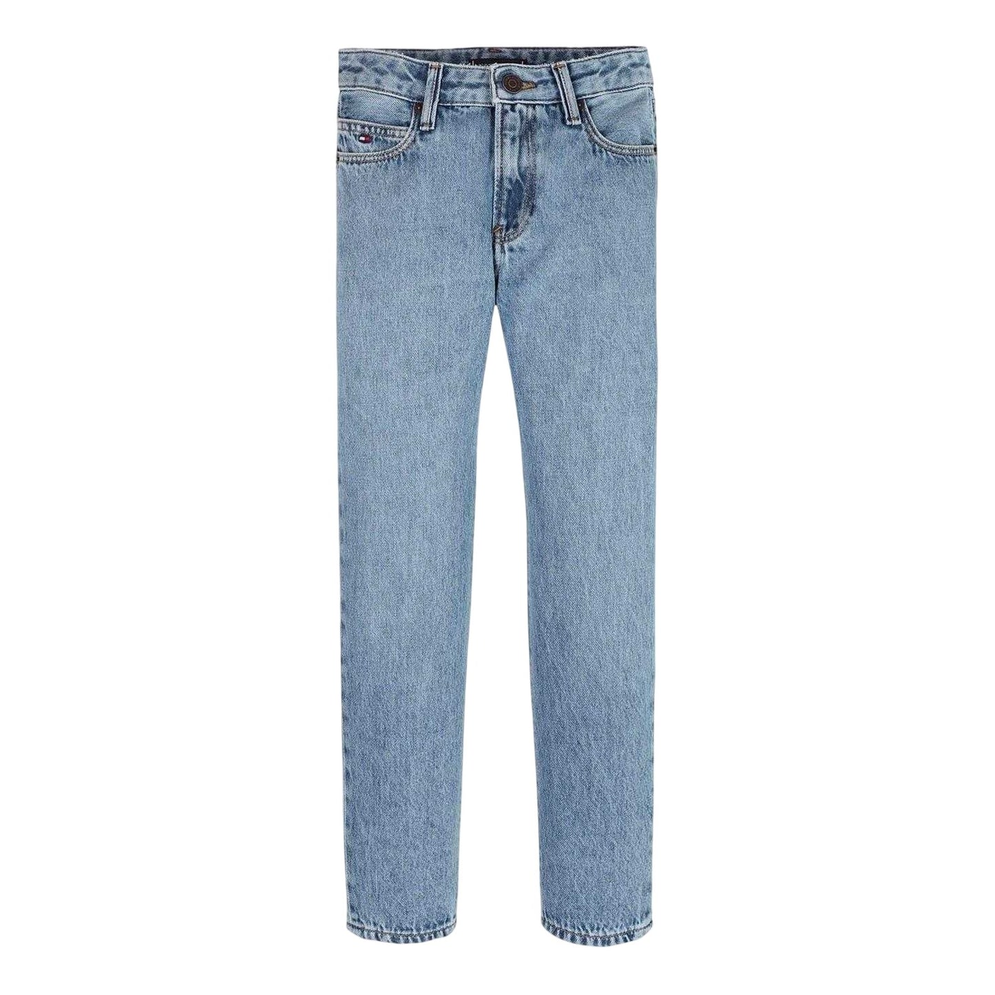 Mid Denim - Front - Tommy Hilfiger Childrens-Kids Denim 5 Pockets Straight Leg Jeans