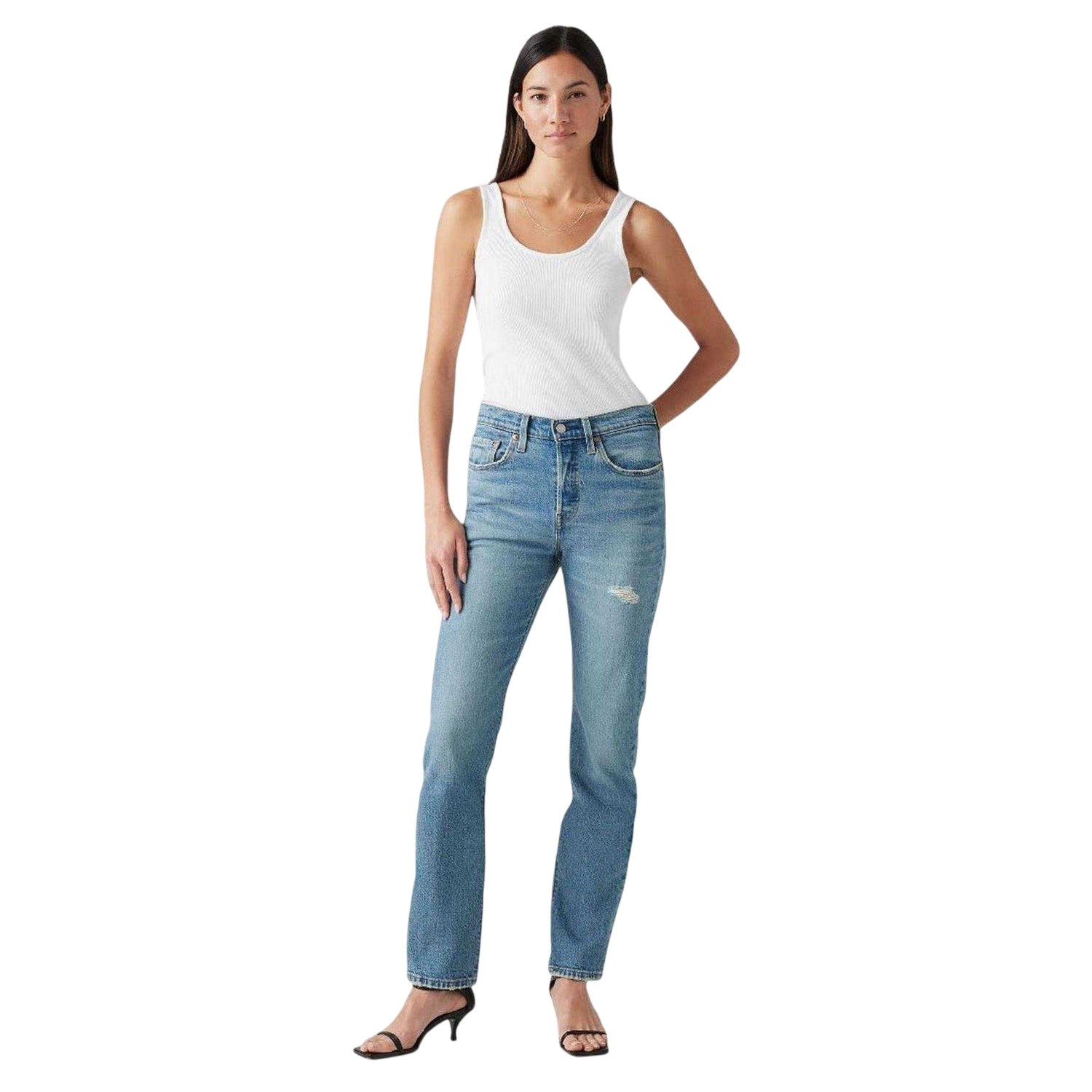 Switch Stitch - Side - Levis Womens-Ladies 501 5 Pockets Straight Leg Jeans