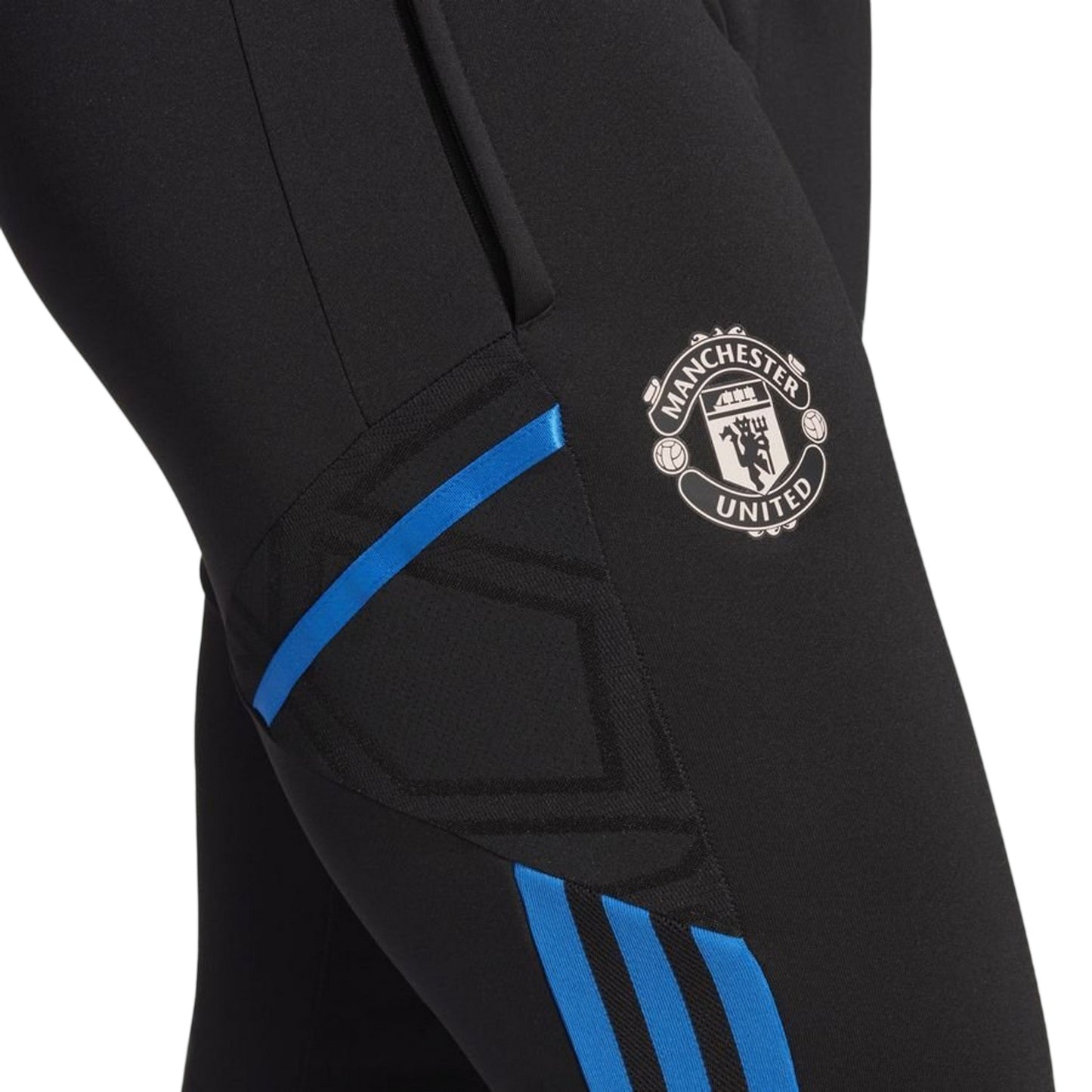 Black-Blue - Side - Adidas Womens-Ladies Manchester United FC Tapered Tracksuit Bottoms