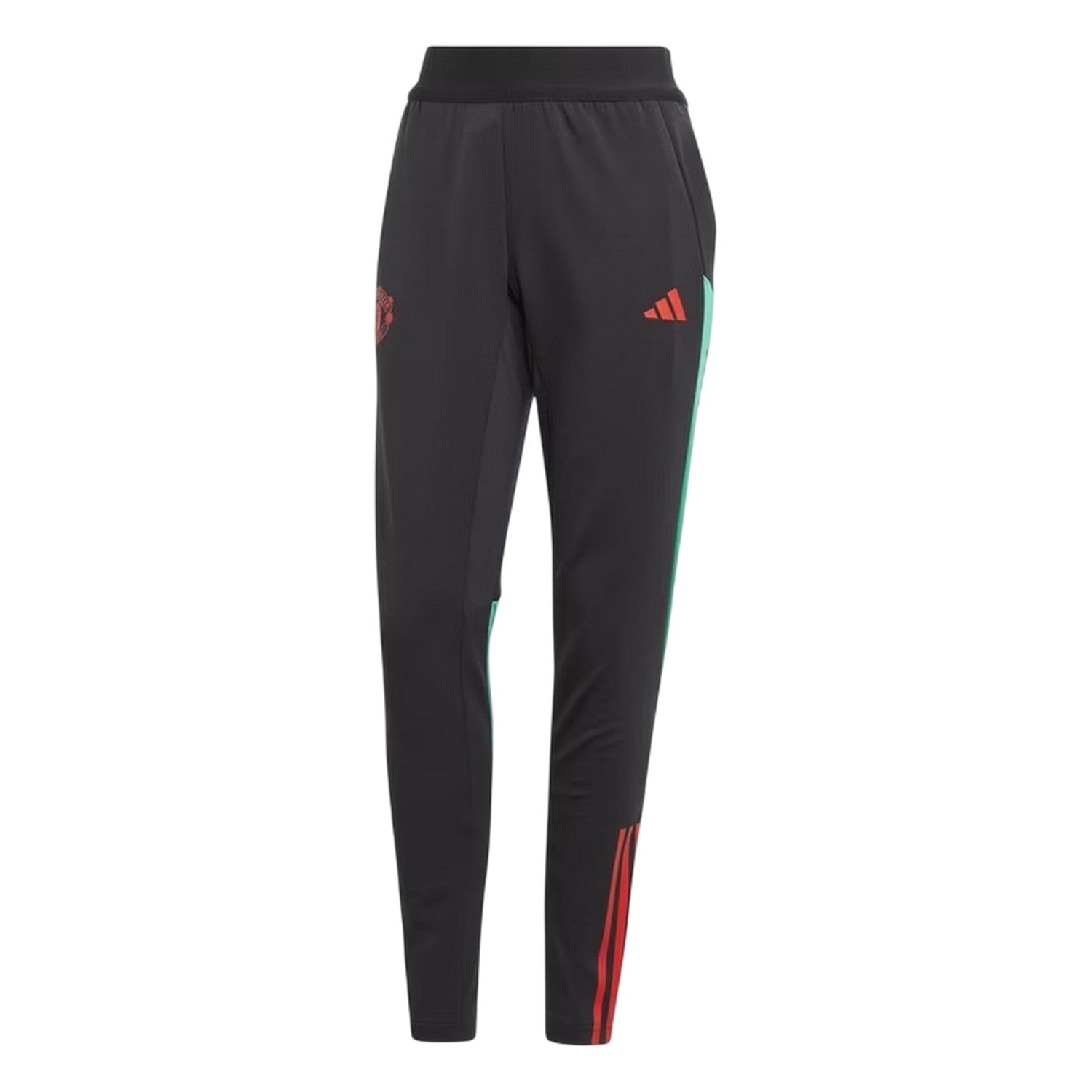 Black-Red - Front - Adidas Womens-Ladies Manchester United FC Tapered Tracksuit Bottoms