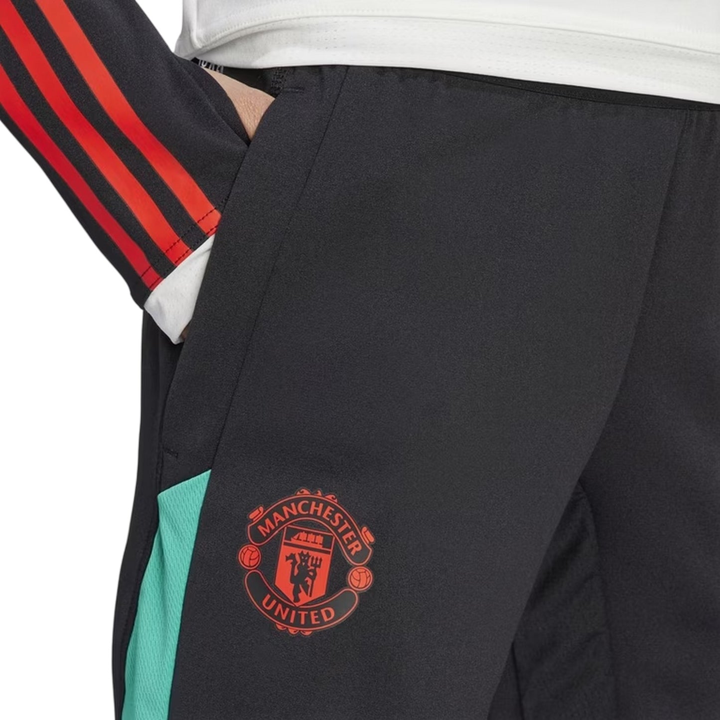 Black-Red - Side - Adidas Womens-Ladies Manchester United FC Tapered Tracksuit Bottoms
