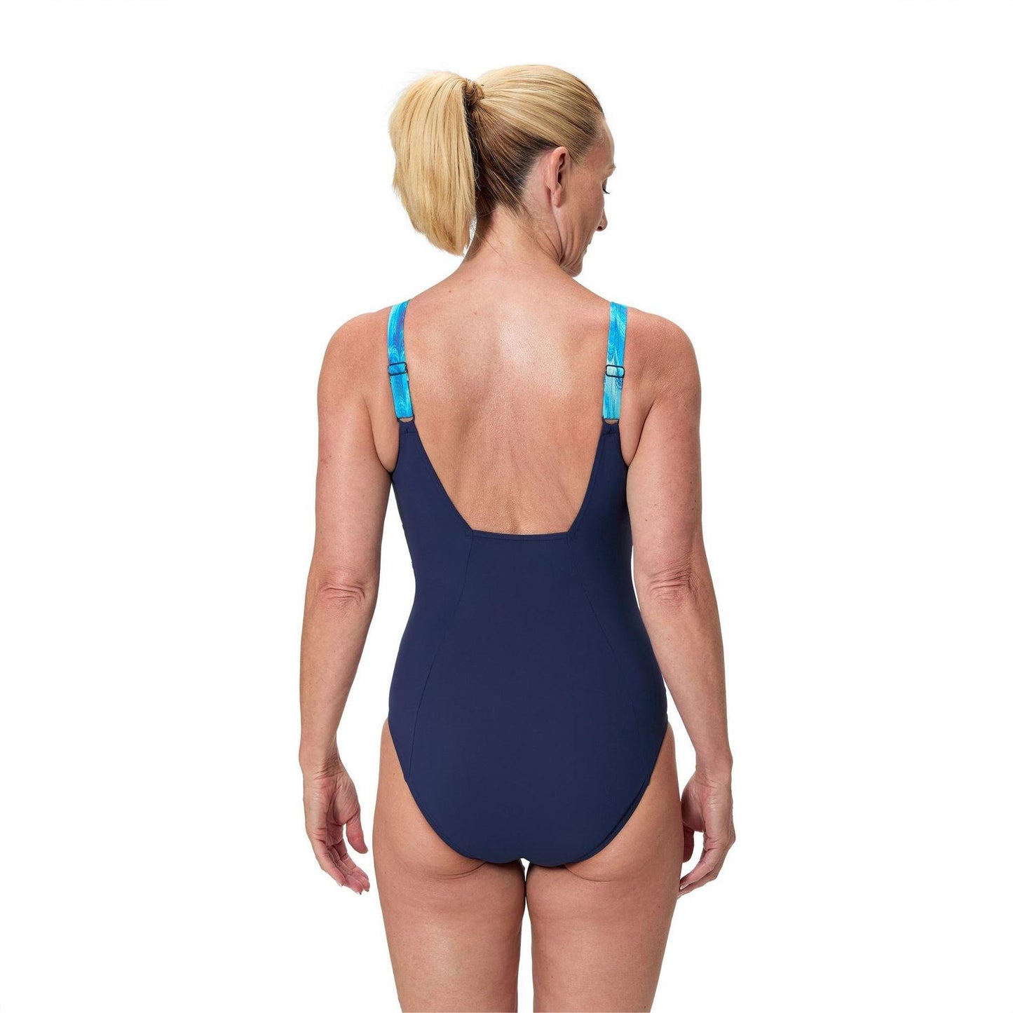 Peacoat-Sky - Back - Speedo Womens-Ladies Wavy One Piece Swimsuit