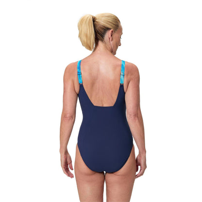 Peacoat-Sky - Back - Speedo Womens-Ladies Wavy One Piece Swimsuit