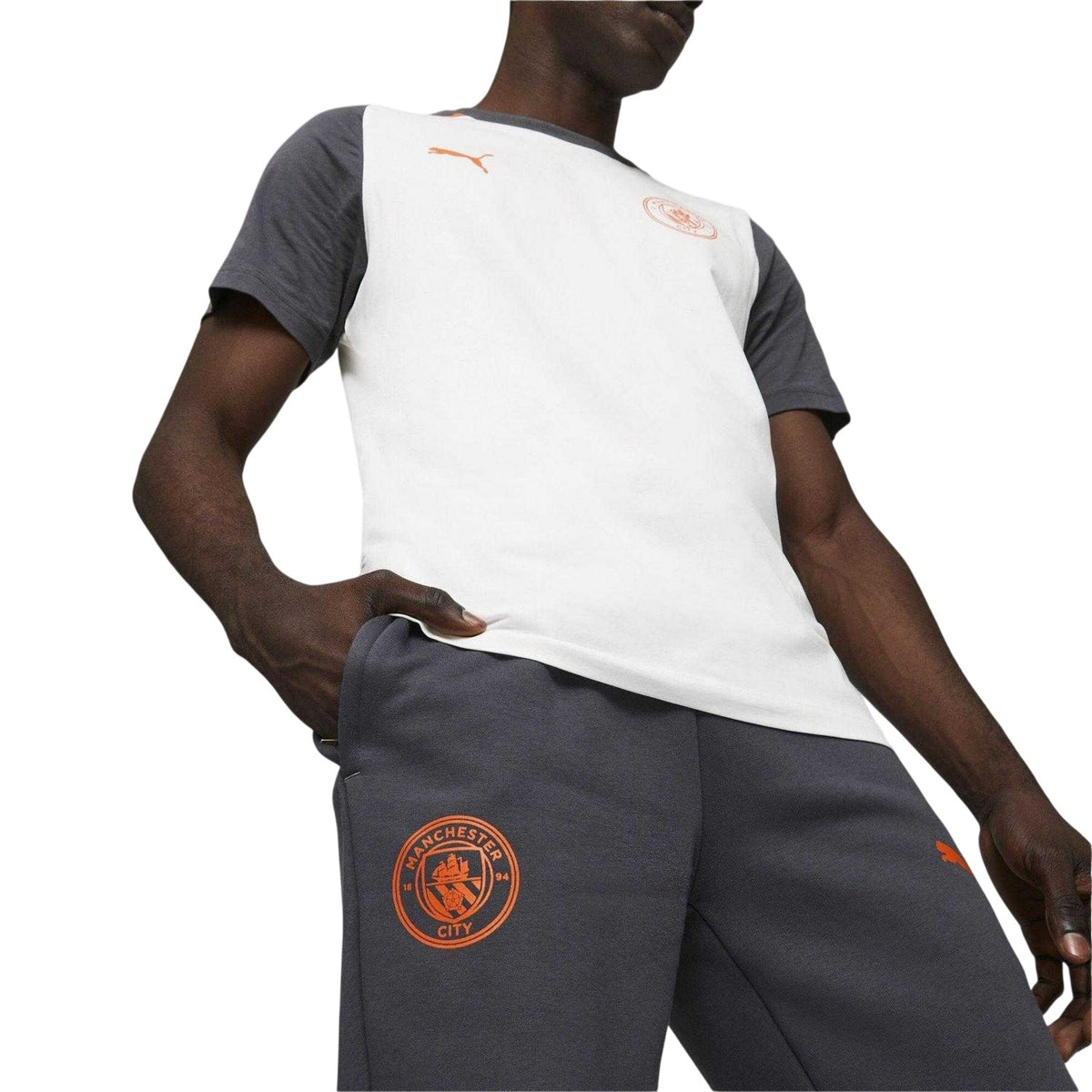Grey - Side - Puma Mens Casuals Manchester City FC Tracksuit Bottoms
