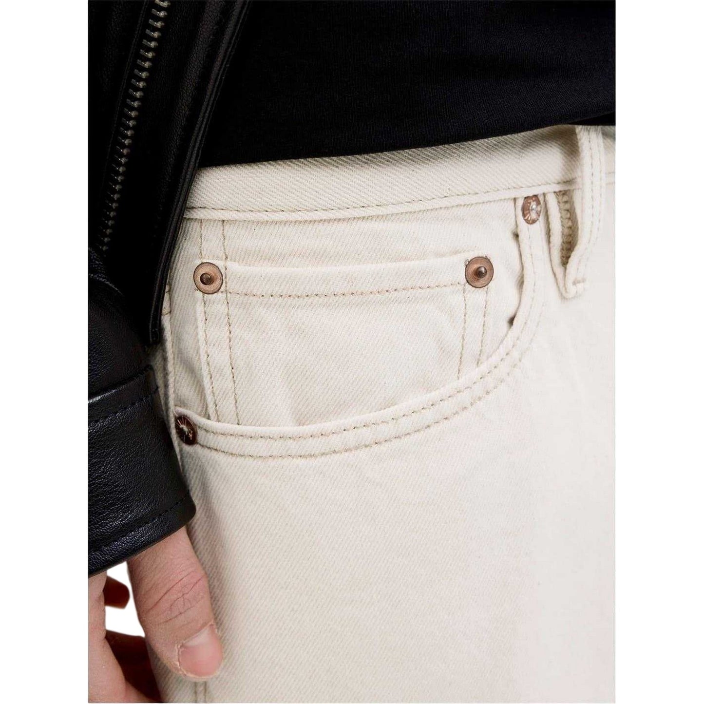 Ecru - Side - Jack And Jones Mens Cooper Relaxed Wide Leg Jeans
