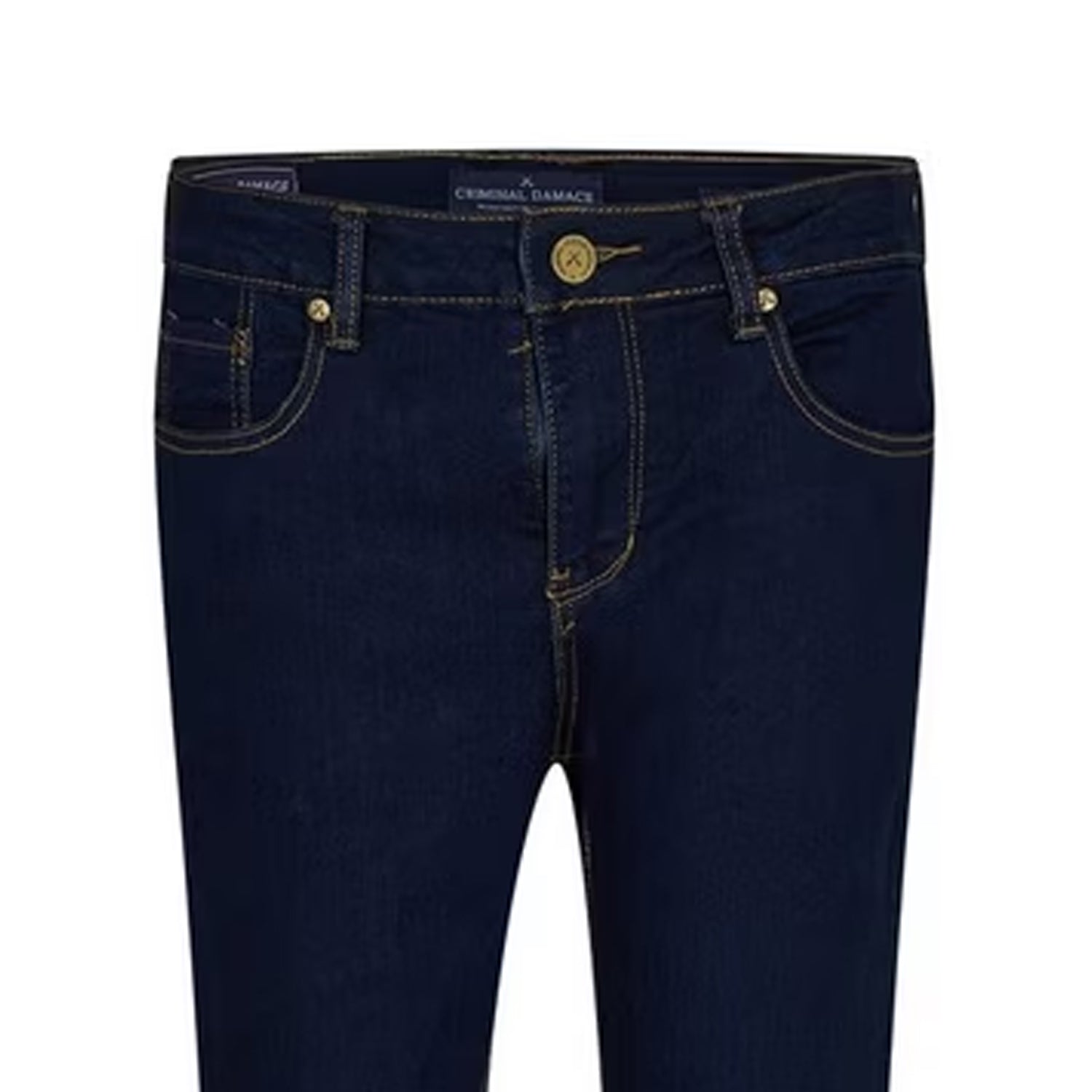 Indigo-Dark Blue - Side - Criminal Damage Mens SOS 5 Pockets Skinny Jeans
