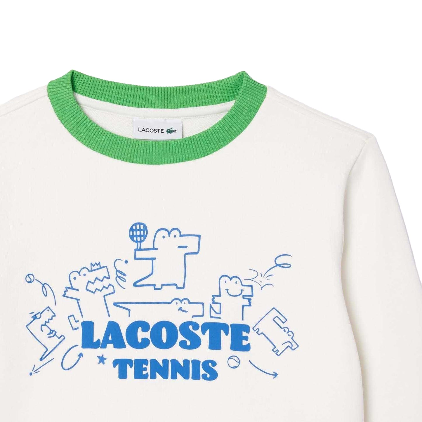 Cream - Side - Lacoste Childrens-Kids Printed Fleece Crew Neck Sweatshirt