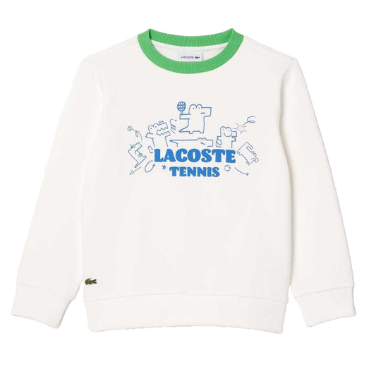 Cream - Front - Lacoste Childrens-Kids Printed Fleece Crew Neck Sweatshirt
