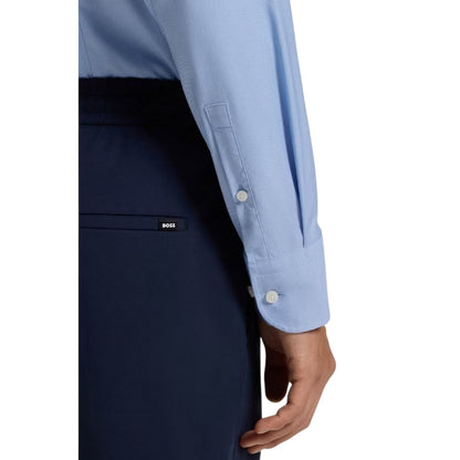 Pastel Blue - Side - Hugo Boss Mens P Hank Oxford Kent Collar Long-Sleeved Shirt