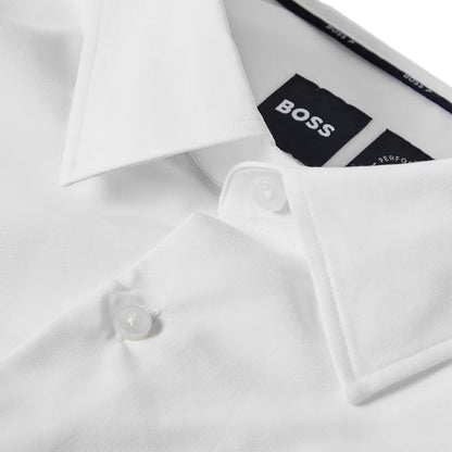 White - Side - Hugo Boss Mens P Hank Oxford Kent Collar Long-Sleeved Shirt