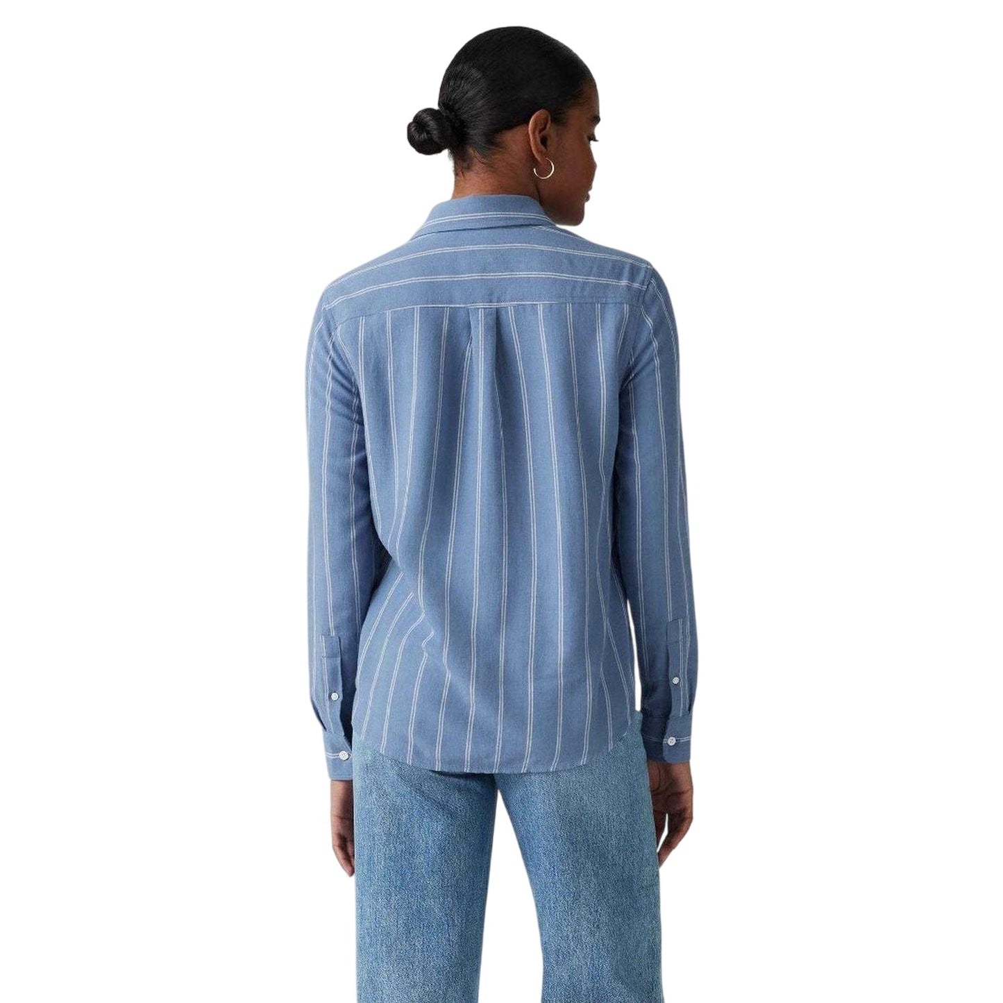 Blue - Back - Levis Womens-Ladies Striped Collared Regular Long-Sleeved Shirt
