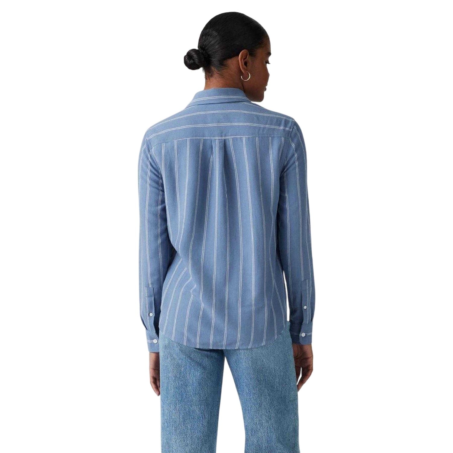 Blue - Back - Levis Womens-Ladies Striped Collared Regular Long-Sleeved Shirt