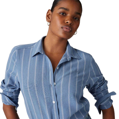 Blue - Side - Levis Womens-Ladies Striped Collared Regular Long-Sleeved Shirt
