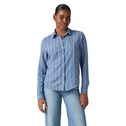 Blue - Lifestyle - Levis Womens-Ladies Striped Collared Regular Long-Sleeved Shirt