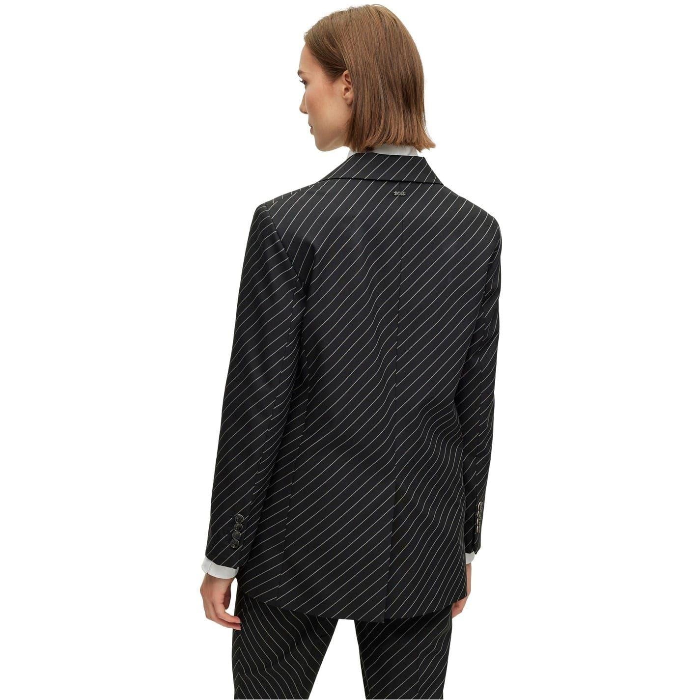 Black - Back - Boss Womens-Ladies Striped Notch Neck Regular Blazer