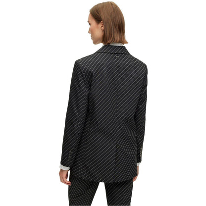 Black - Back - Boss Womens-Ladies Striped Notch Neck Regular Blazer
