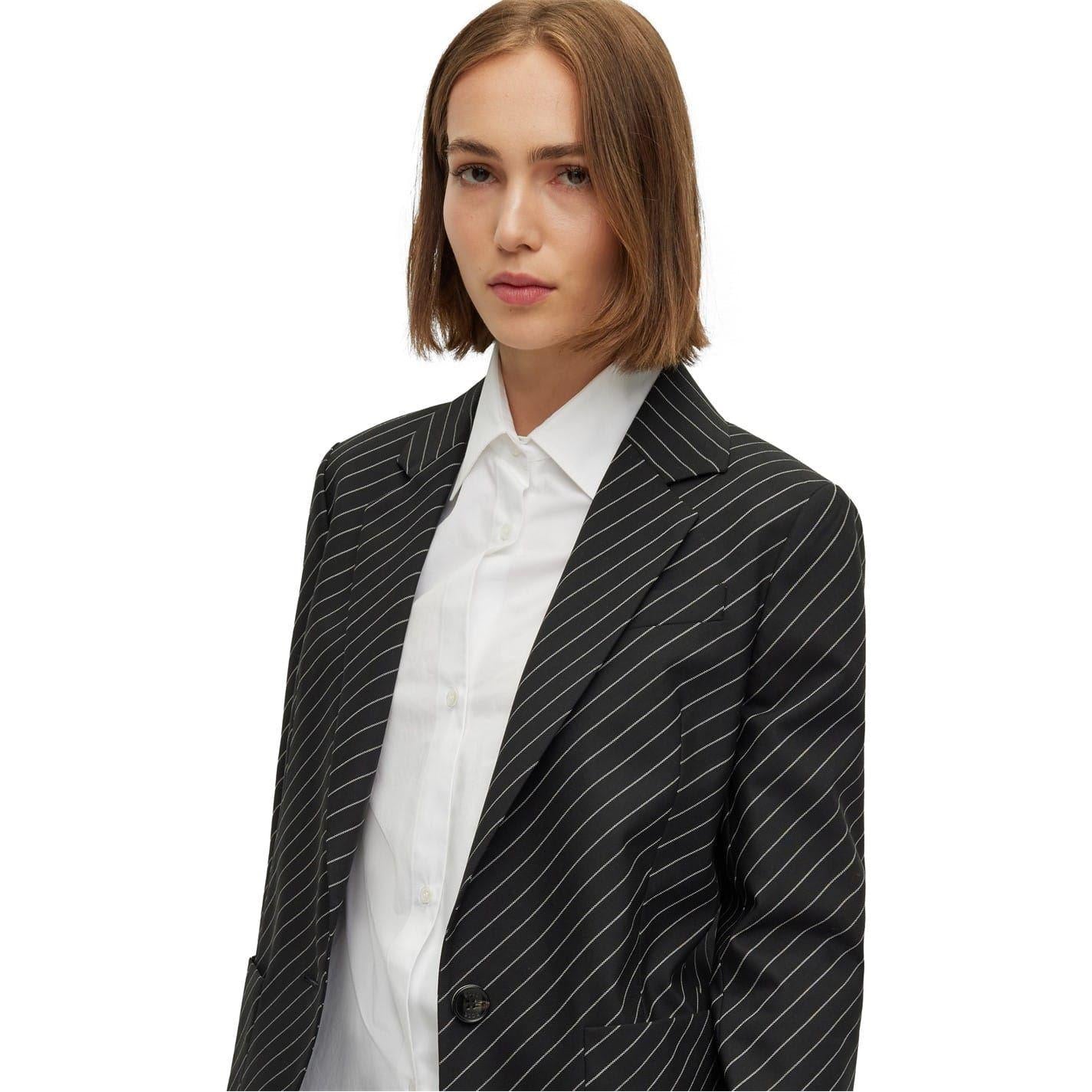 Black - Side - Boss Womens-Ladies Striped Notch Neck Regular Blazer