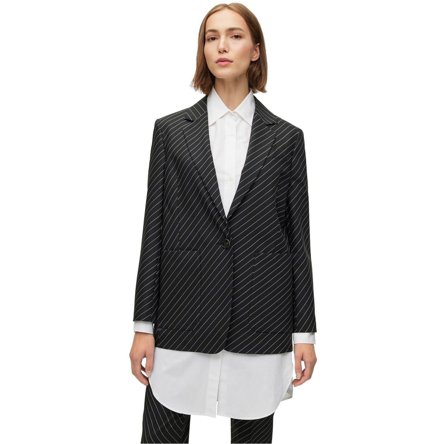 Black - Lifestyle - Boss Womens-Ladies Striped Notch Neck Regular Blazer