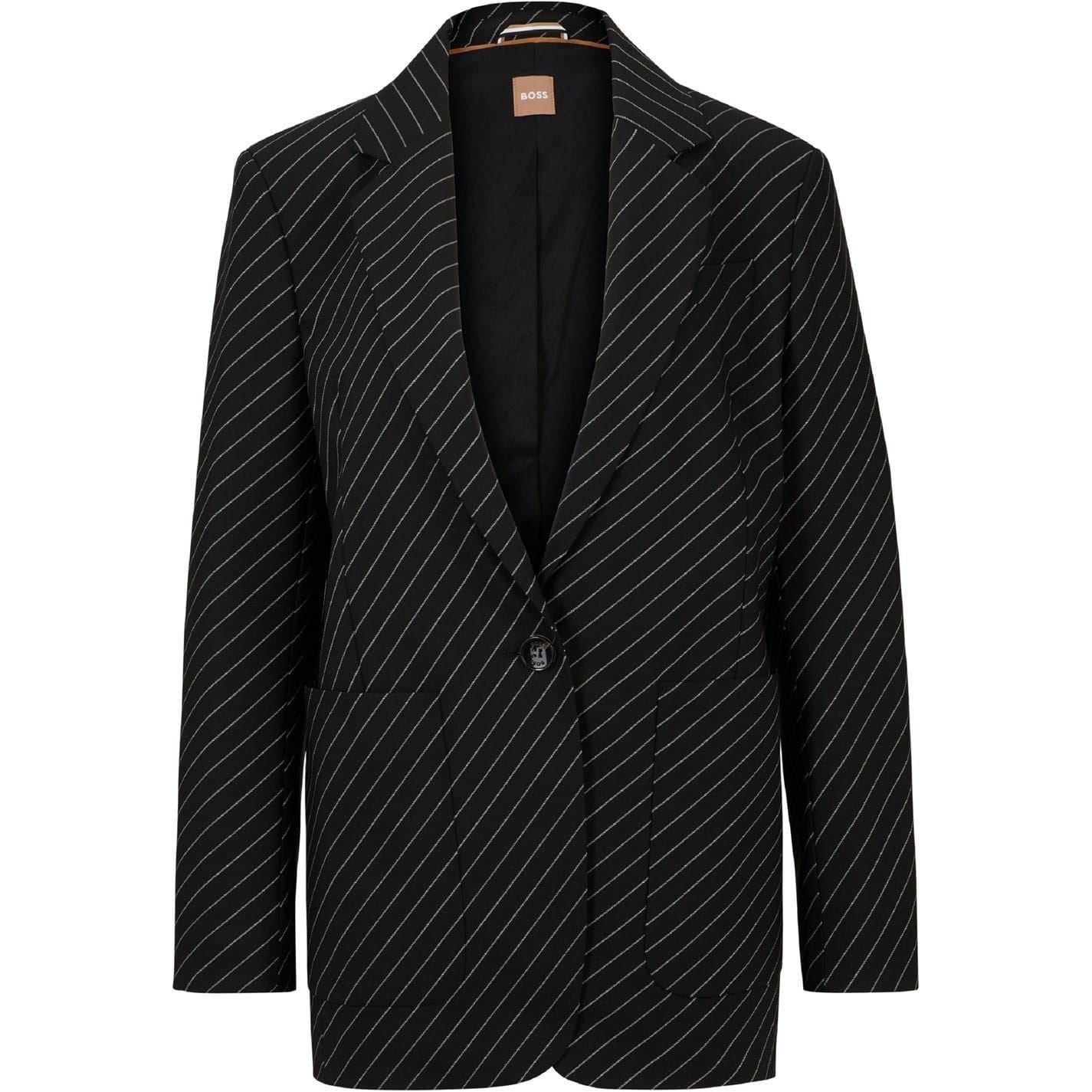 Black - Front - Boss Womens-Ladies Striped Notch Neck Regular Blazer