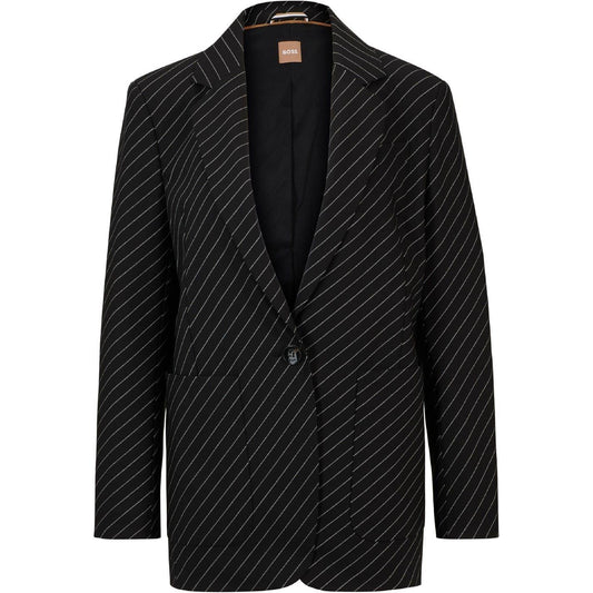 Black - Front - Boss Womens-Ladies Striped Notch Neck Regular Blazer