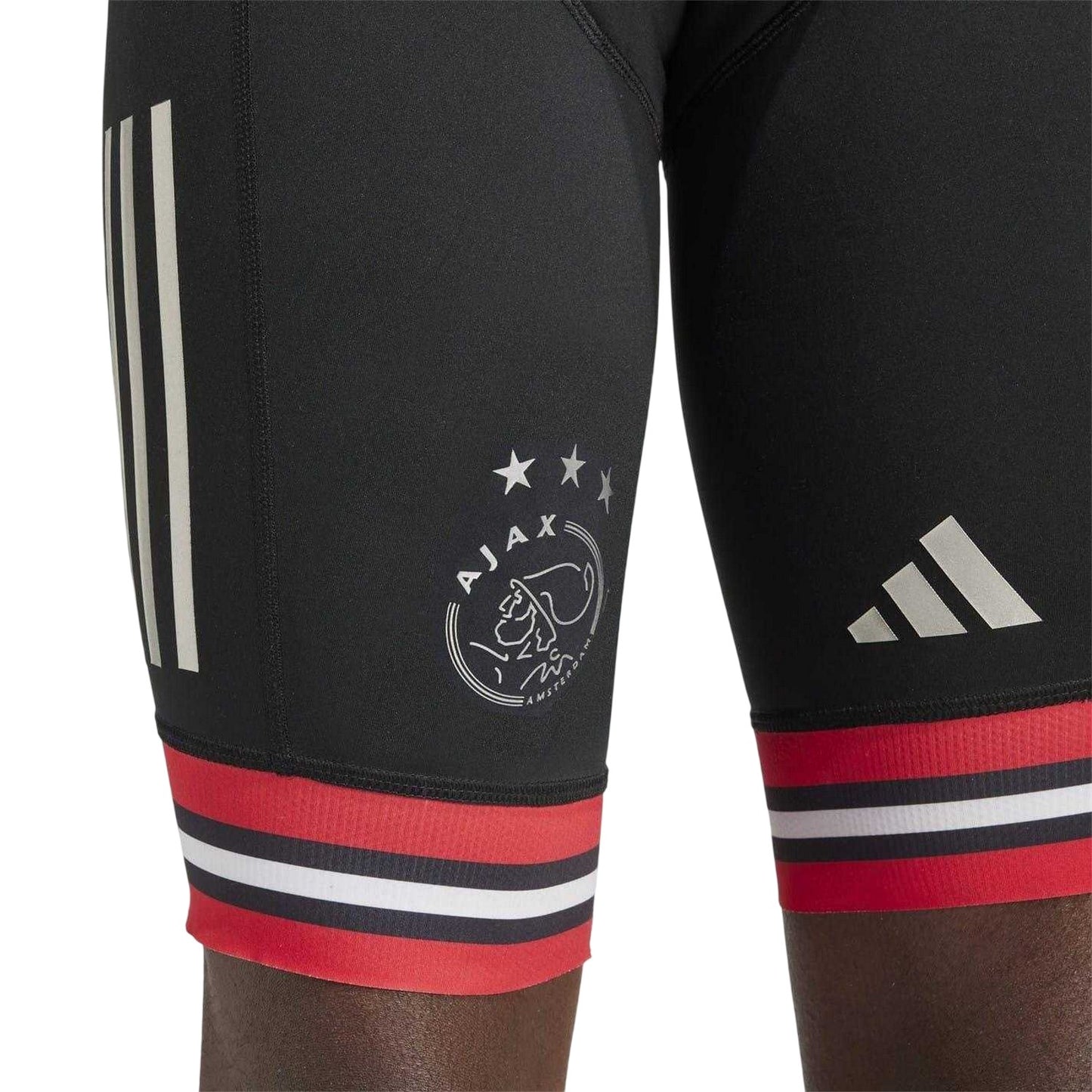 Black-Red-White - Side - Adidas Mens AFC Ajax Padded Crotch Cycling Bib Shorts