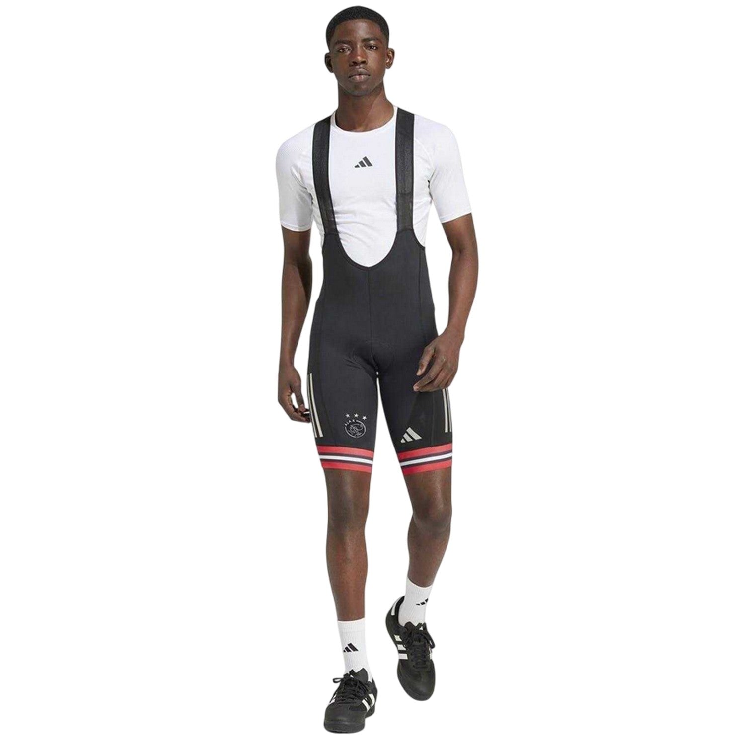 Black-Red-White - Pack Shot - Adidas Mens AFC Ajax Padded Crotch Cycling Bib Shorts