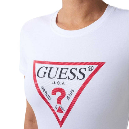 Pure White - Side - Guess Womens-Ladies Cn Original Hotfix Logo Slim T-Shirt