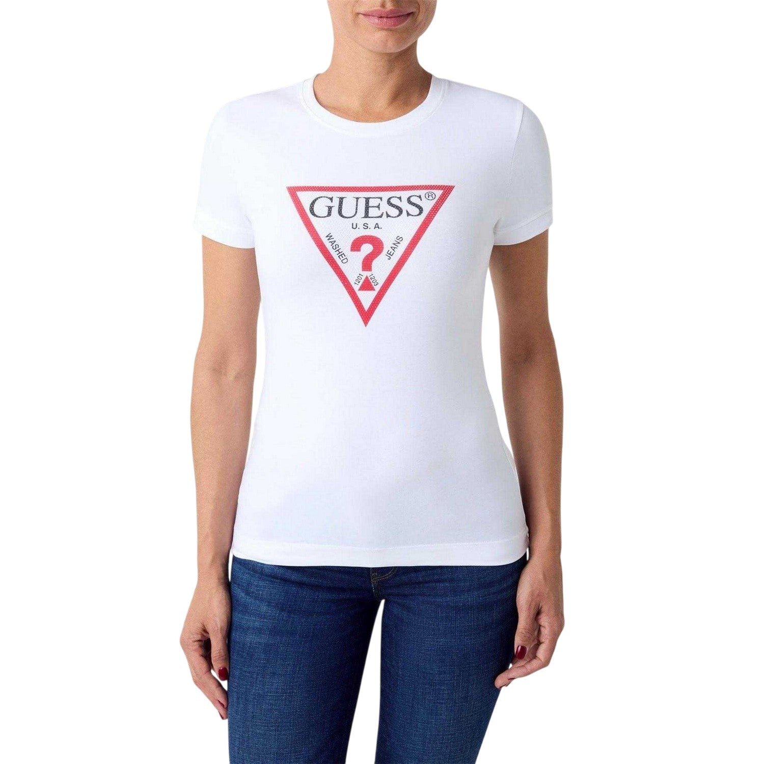 Pure White - Lifestyle - Guess Womens-Ladies Cn Original Hotfix Logo Slim T-Shirt