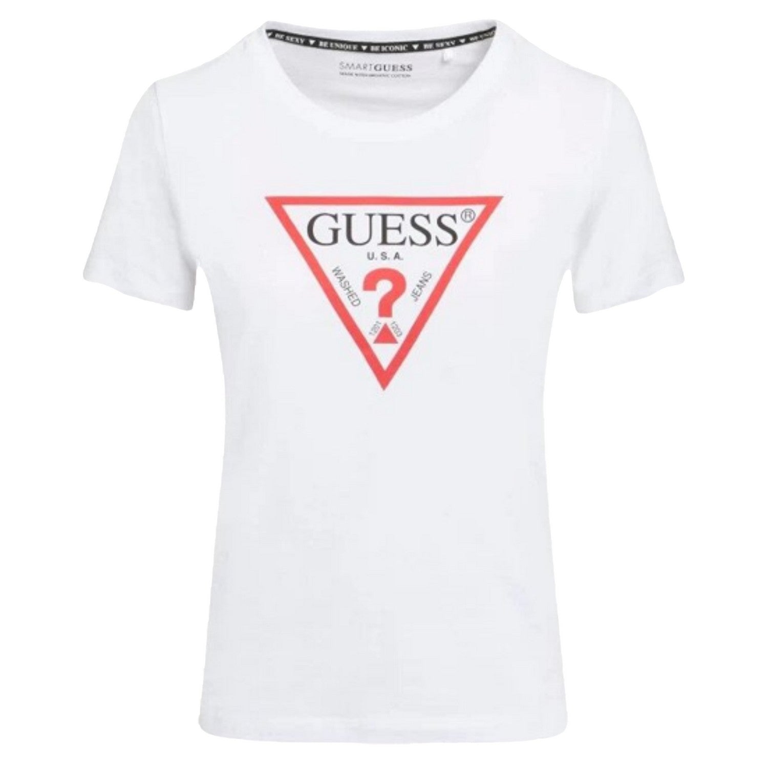 Pure White - Front - Guess Womens-Ladies Cn Original Hotfix Logo Slim T-Shirt
