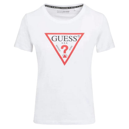 Pure White - Front - Guess Womens-Ladies Cn Original Hotfix Logo Slim T-Shirt