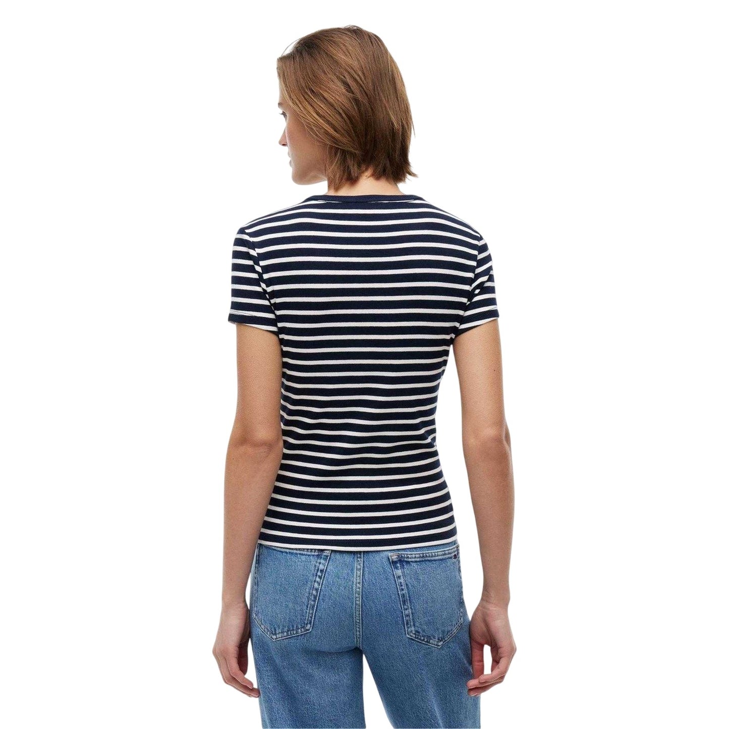 Navy - Back - Tommy Jeans Womens-Ladies Striped T-Shirt