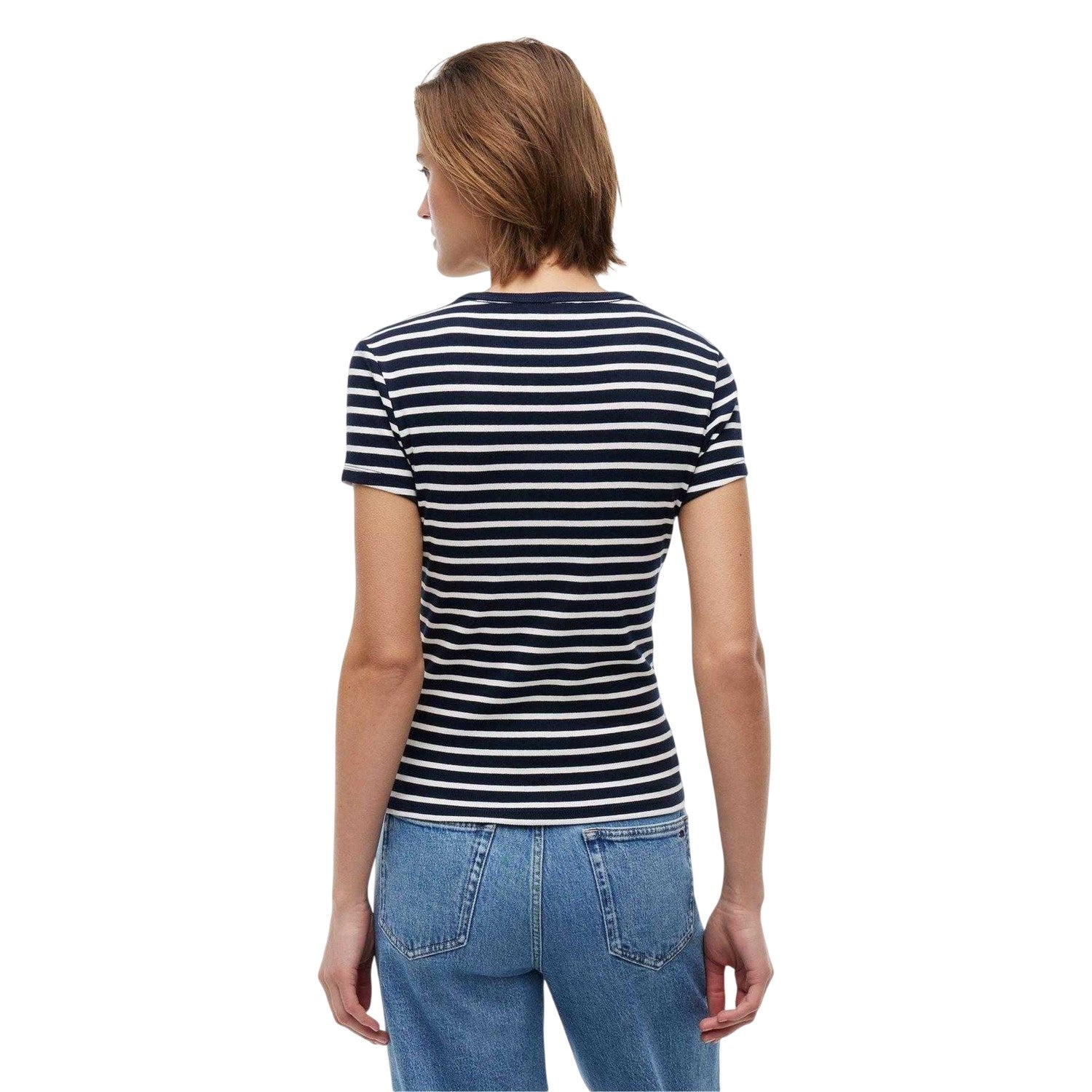 Navy - Back - Tommy Jeans Womens-Ladies Striped T-Shirt