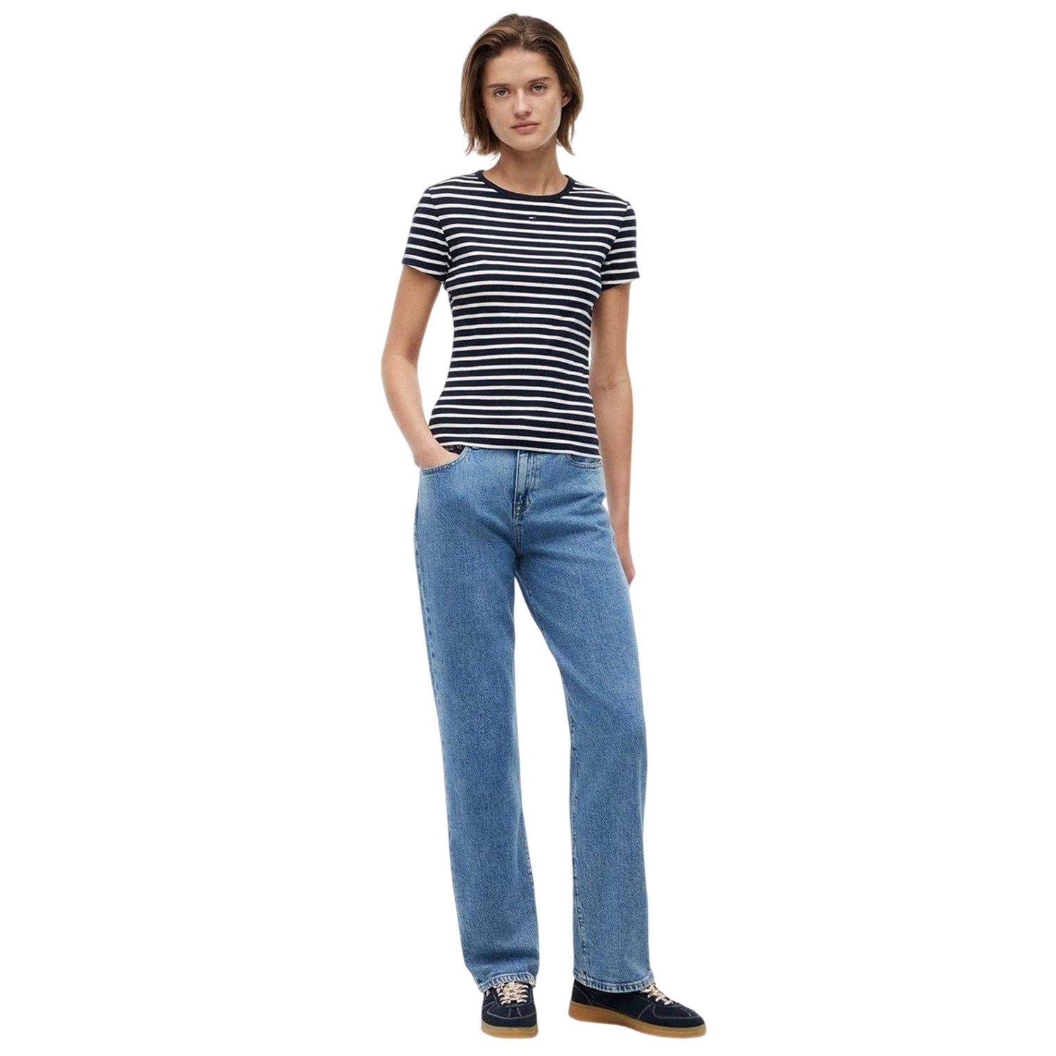 Navy - Lifestyle - Tommy Jeans Womens-Ladies Striped T-Shirt