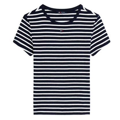 Navy - Front - Tommy Jeans Womens-Ladies Striped T-Shirt