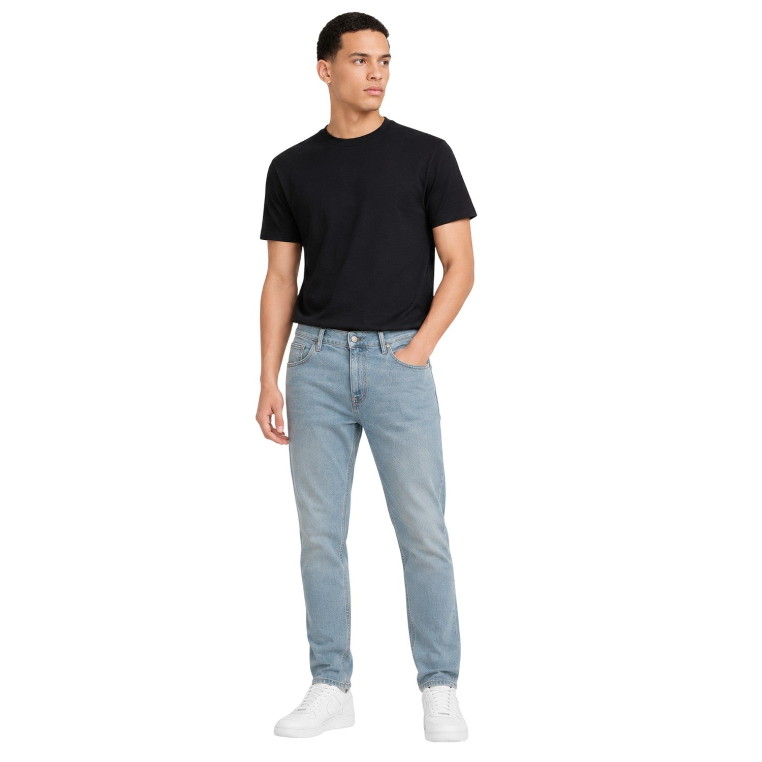 Blue - Side - Replay Mens Sandot Straight Leg Tapered Jeans