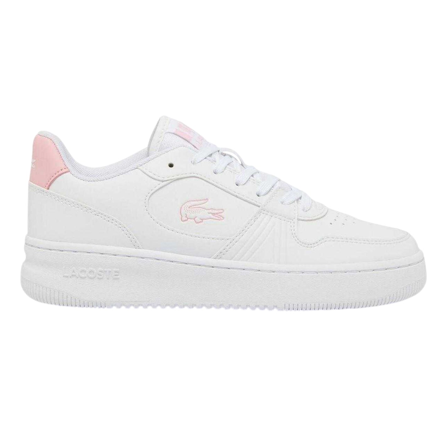 White-Pink - Front - Lacoste Childrens-Kids Set Leather Trainers
