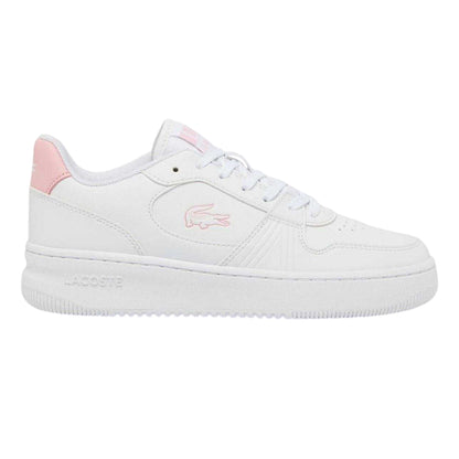 White-Pink - Front - Lacoste Childrens-Kids Set Leather Trainers