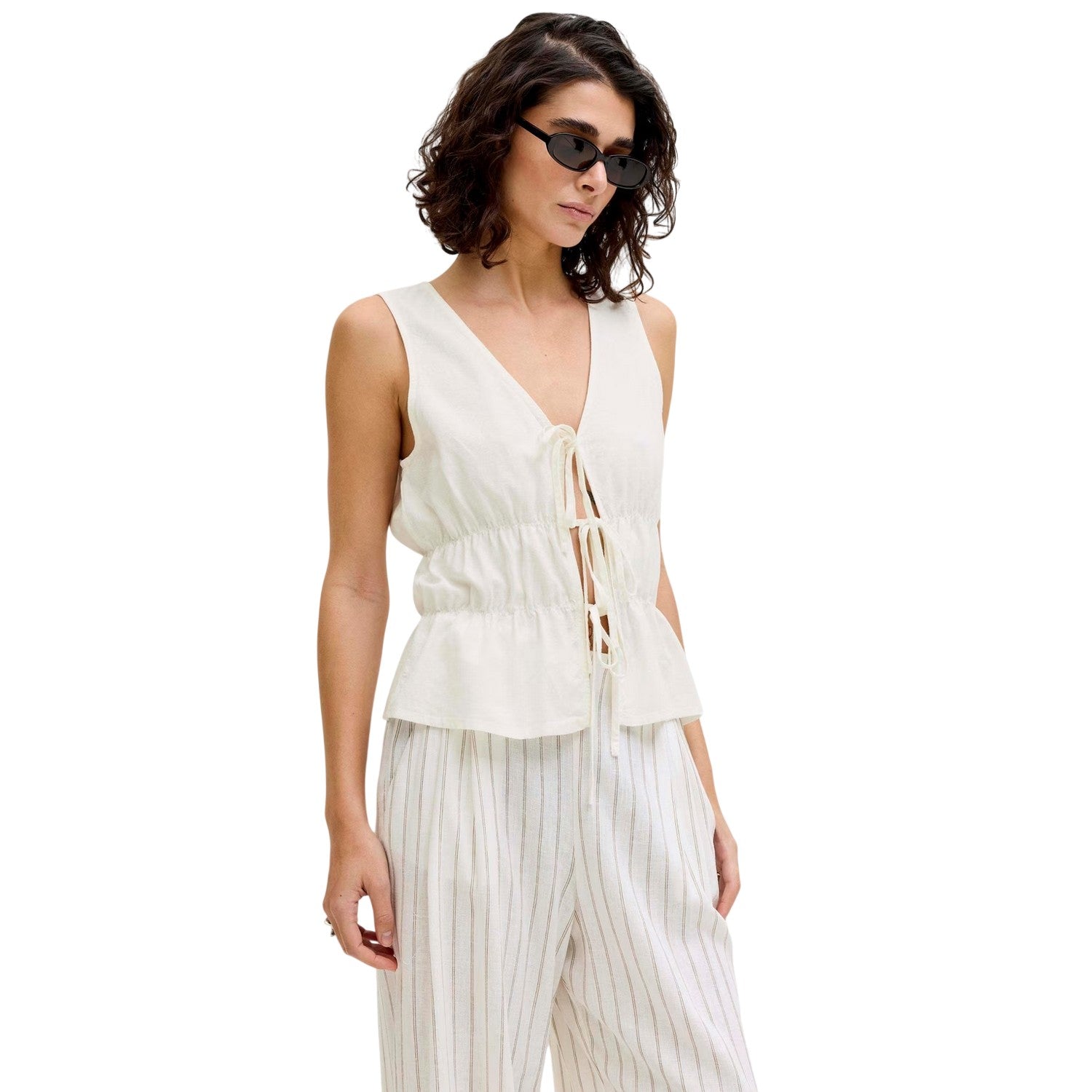 Blanc De Blanc - Lifestyle - JJXX Womens-Ladies Linen Front Tie Sleeveless Top