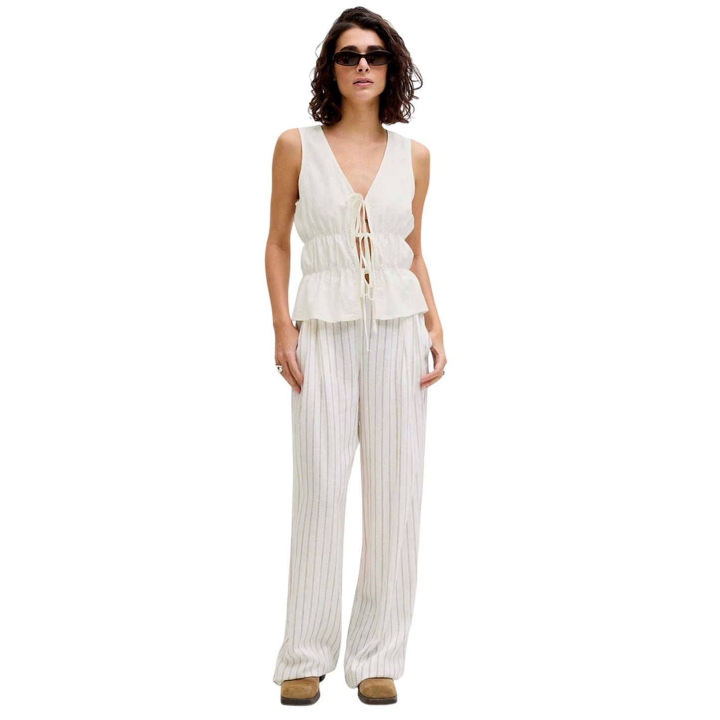 Blanc De Blanc - Pack Shot - JJXX Womens-Ladies Linen Front Tie Sleeveless Top