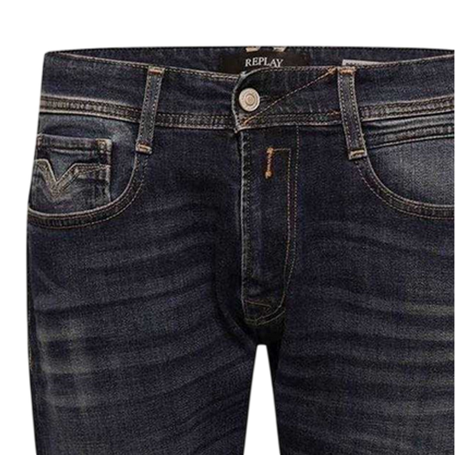 Blue - Side - Replay Mens Anbass Cotton Comfort Jeans