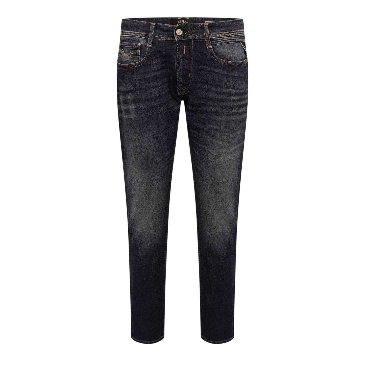 Blue - Front - Replay Mens Anbass Cotton Comfort Jeans