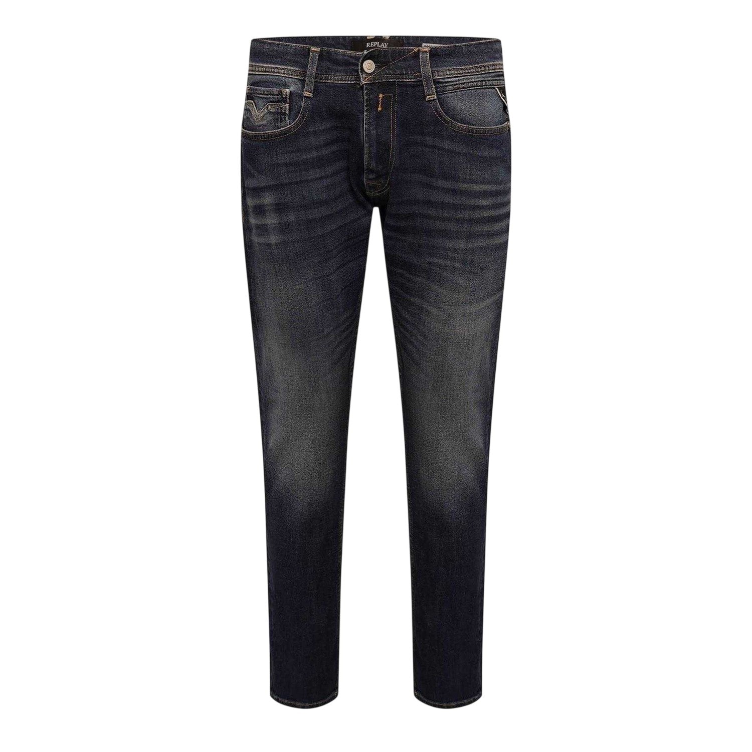 Blue - Front - Replay Mens Anbass Cotton Comfort Jeans