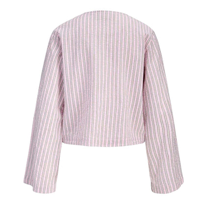 Pink Lady - Back - JJXX Womens-Ladies Zoe Stripe Seersucker Front Tie Blouse
