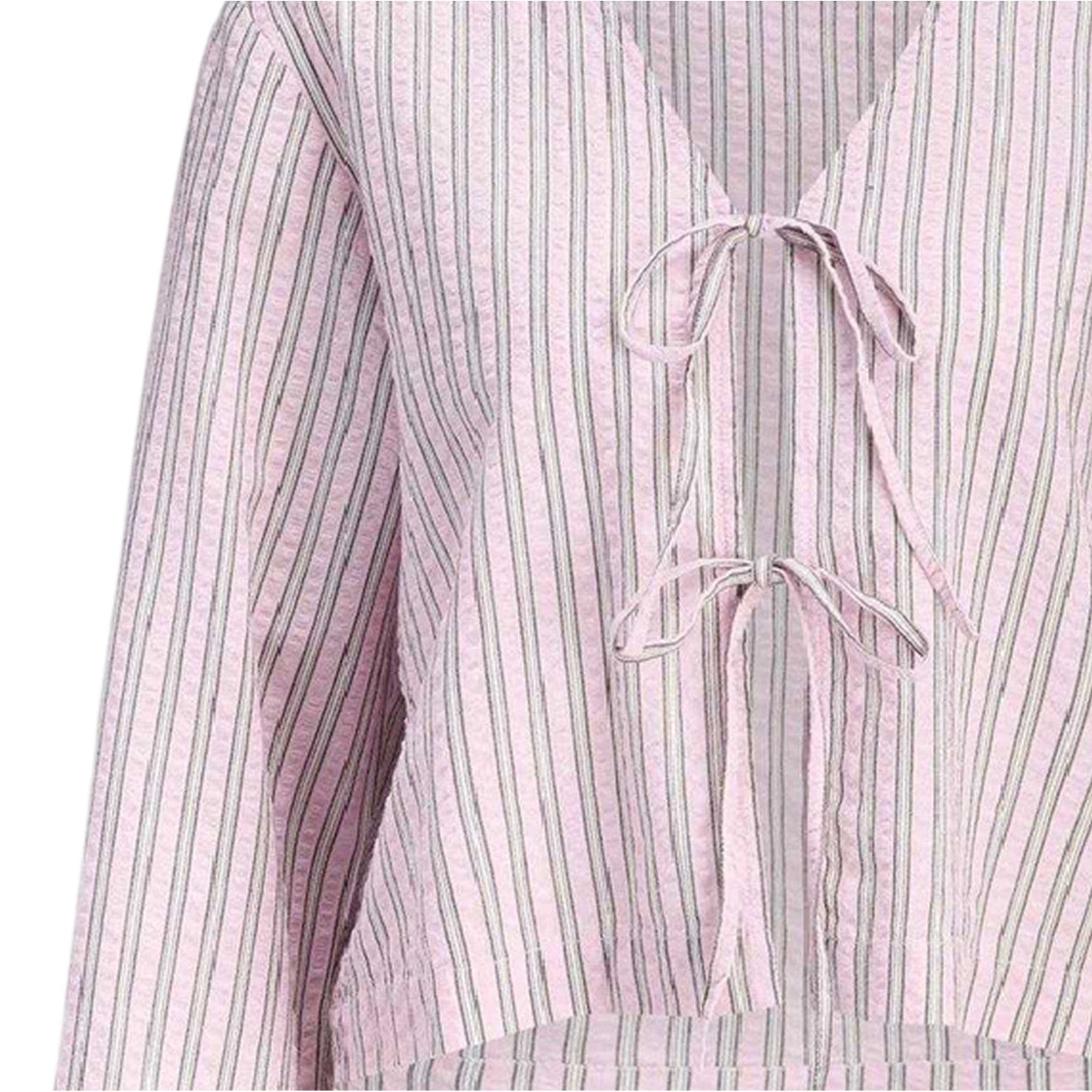 Pink Lady - Side - JJXX Womens-Ladies Zoe Stripe Seersucker Front Tie Blouse