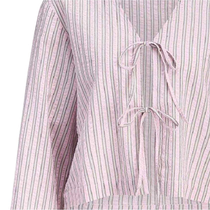 Pink Lady - Side - JJXX Womens-Ladies Zoe Stripe Seersucker Front Tie Blouse