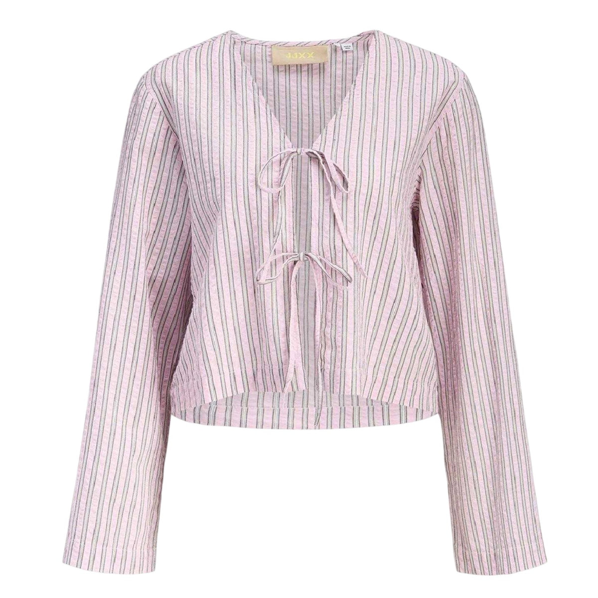 Pink Lady - Front - JJXX Womens-Ladies Zoe Stripe Seersucker Front Tie Blouse
