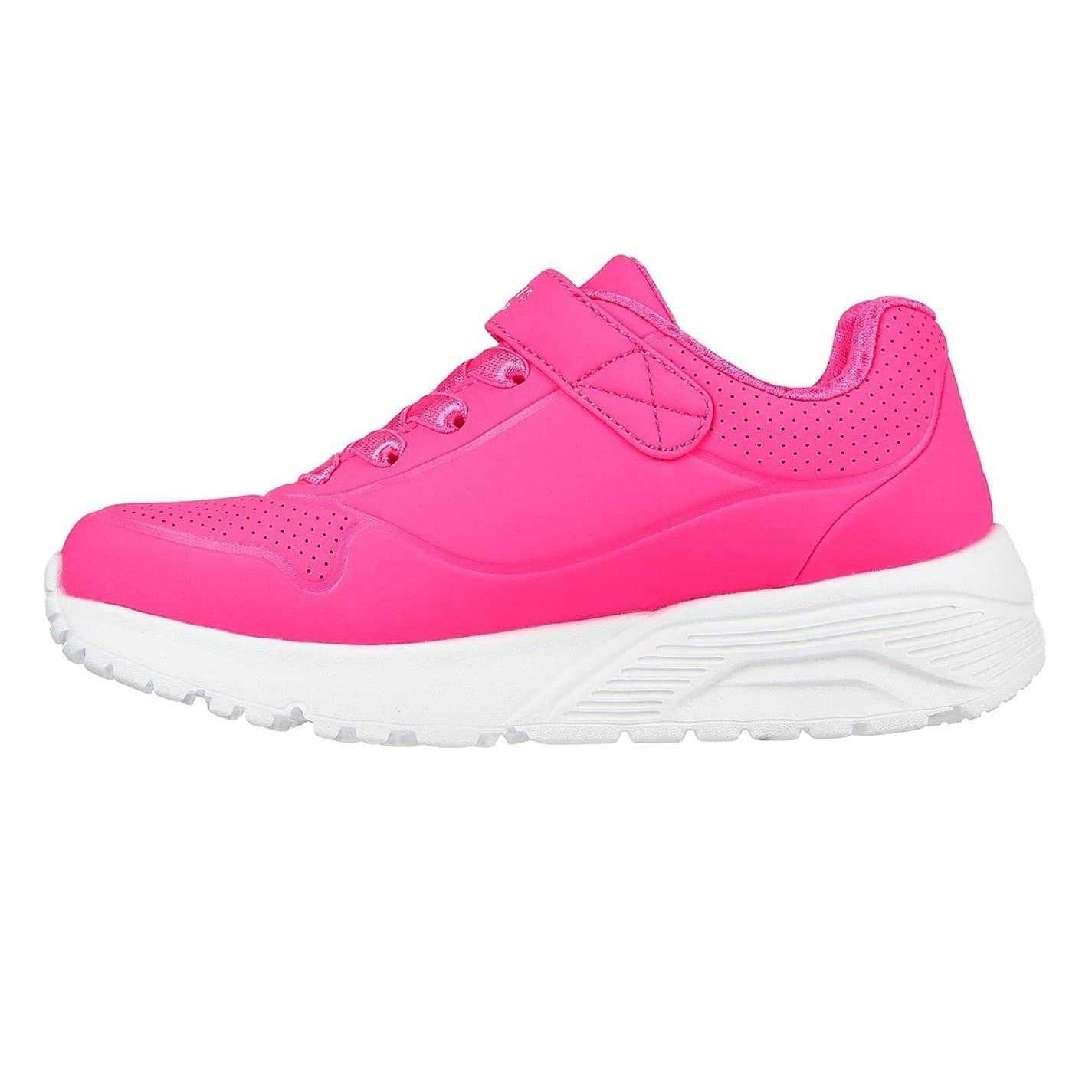 White-Pink - Side - Skechers Childrens-Kids Uno Lite Leather Trainers