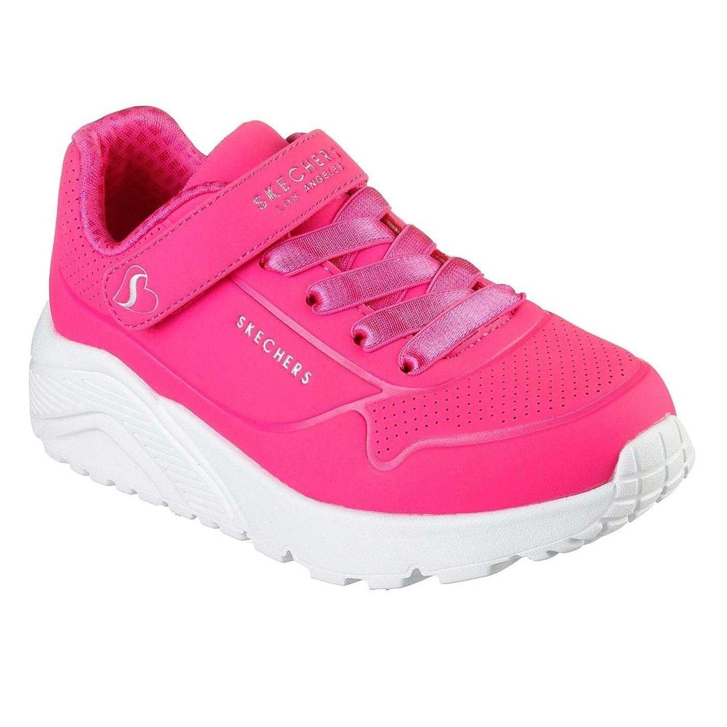 White-Pink - Pack Shot - Skechers Childrens-Kids Uno Lite Leather Trainers