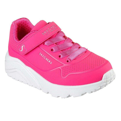 White-Pink - Pack Shot - Skechers Childrens-Kids Uno Lite Leather Trainers
