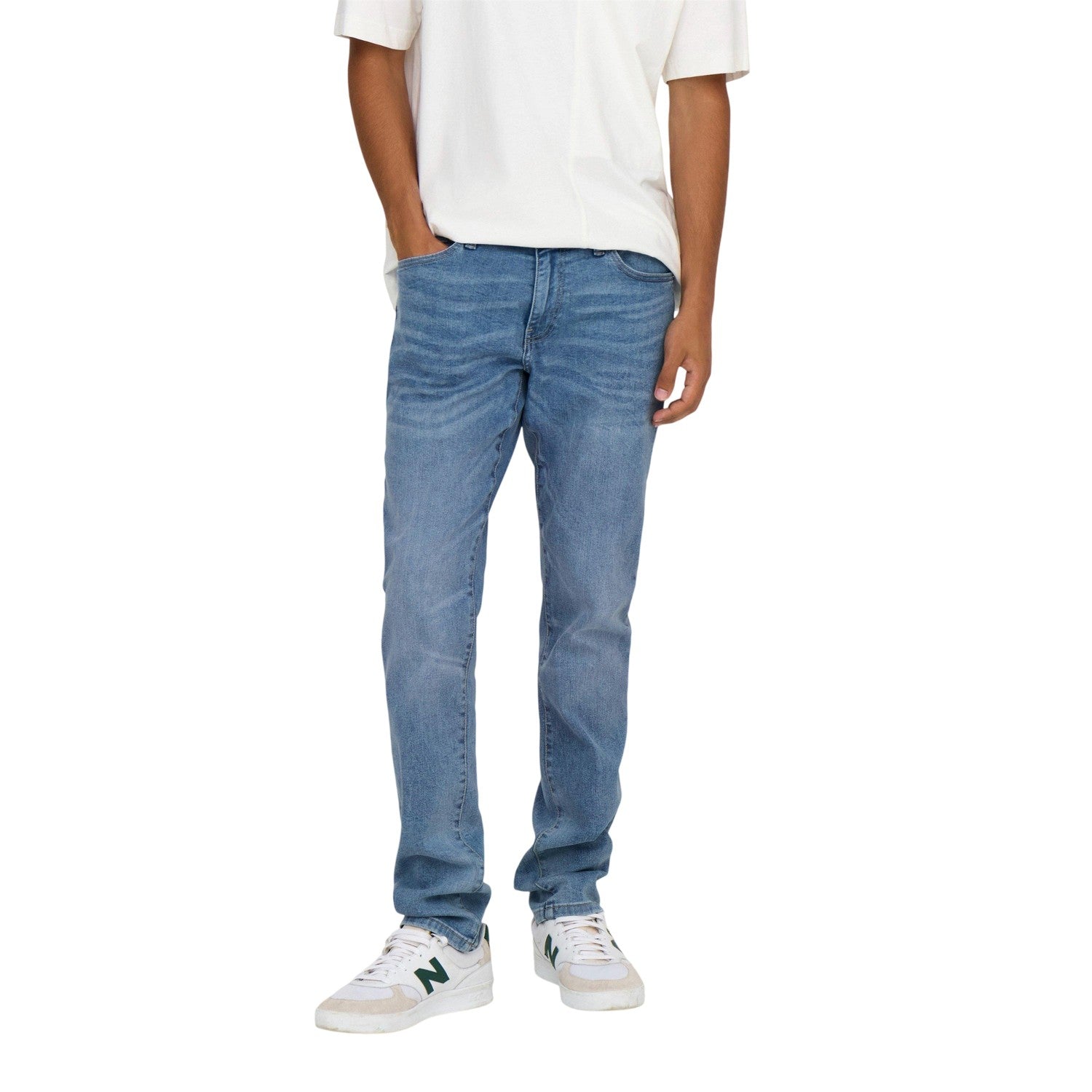 Blue Denim - Side - Only Mens Denim Plain 5 Pockets Slim Jeans